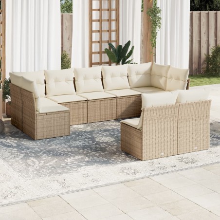 vidaXL Set de sofás de jardín 9 pzas con cojines ratán sintético beige