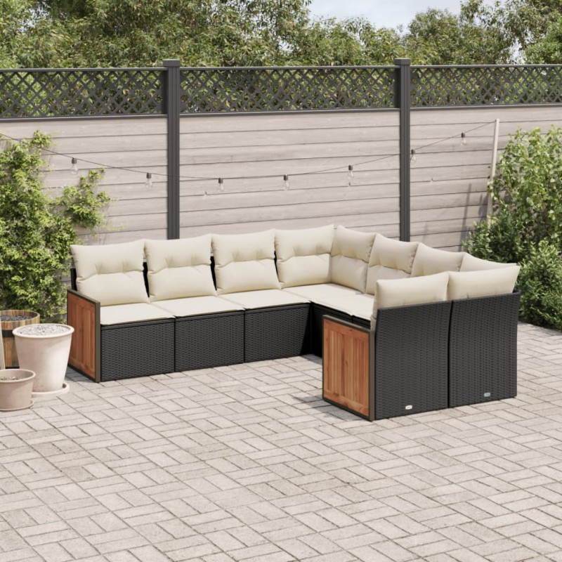 vidaXL Set de sofás de jardín 8 piezas y cojines ratán sintético negro vidaXL Set de sofás de jardín 8 piezas y cojines ratán sintético negro