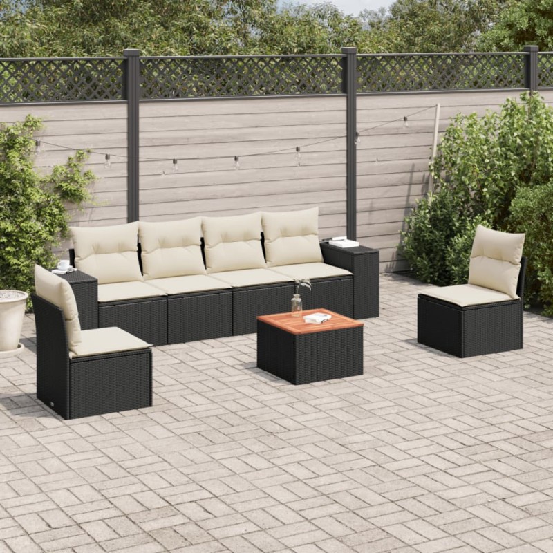vidaXL Set de comedor de jardín 7 pzas y cojines ratán sintético negro vidaXL Set de comedor de jardín 7 pzas y cojines ratán sintético negro