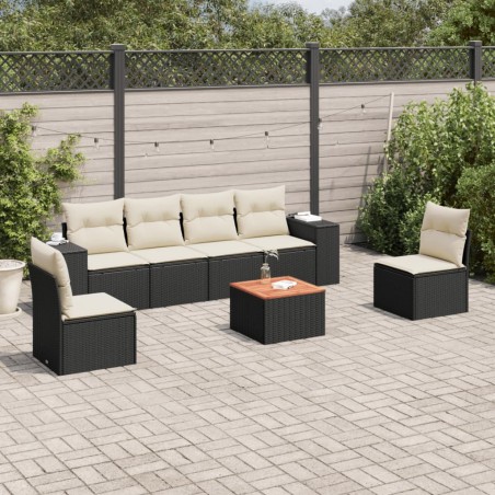 vidaXL Set de comedor de jardín 7 pzas y cojines ratán sintético negro