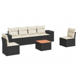 vidaXL Set de comedor de jardín 7 pzas y cojines ratán sintético negro