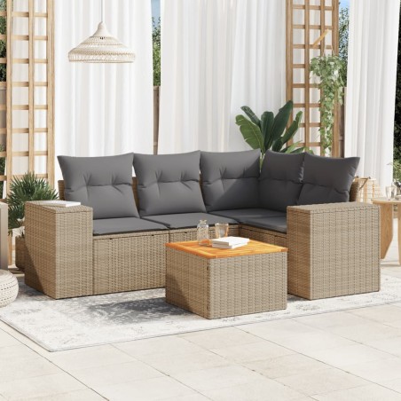 vidaXL Juego de sofás jardín con cojines 5 pzas ratán sintético beige