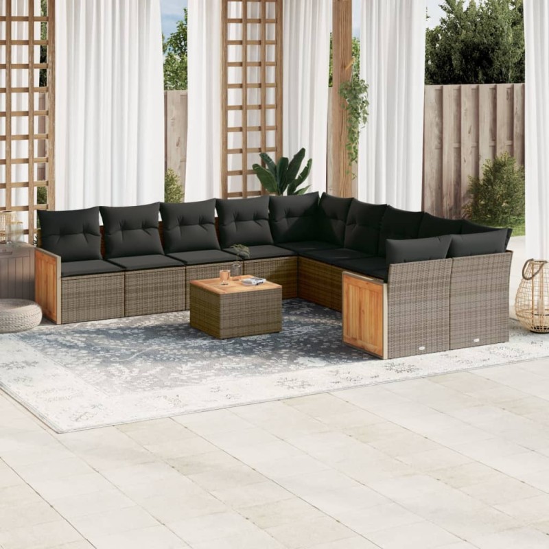 vidaXL Set de sofás de jardín 11 pzas y cojines ratán sintético gris vidaXL Set de sofás de jardín 11 pzas y cojines ratán sintético gris