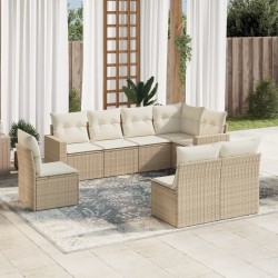 vidaXL Juego de sofás de jardín con cojines beige 8 pzas ratán PE