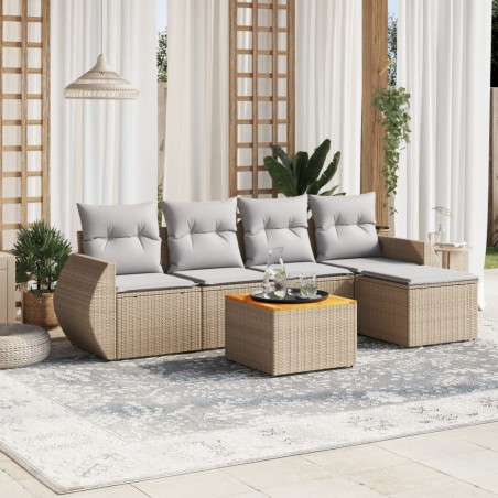 vidaXL Juego de sofás jardín con cojines 6 pzas ratán sintético beige