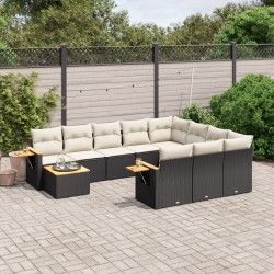 vidaXL Set de sofás de jardín 11 pzas y cojines ratán sintético negro