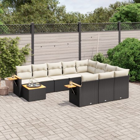 vidaXL Set de sofás de jardín 11 pzas y cojines ratán sintético negro