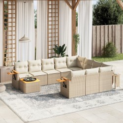 vidaXL Set de sofás de jardín 11pzas con cojines ratán sintético beige