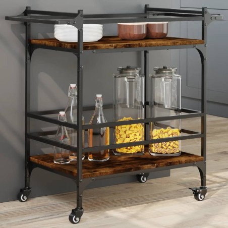 vidaXL Carrito de cocina madera ingeniería roble ahumado 82x40x78,5 cm
