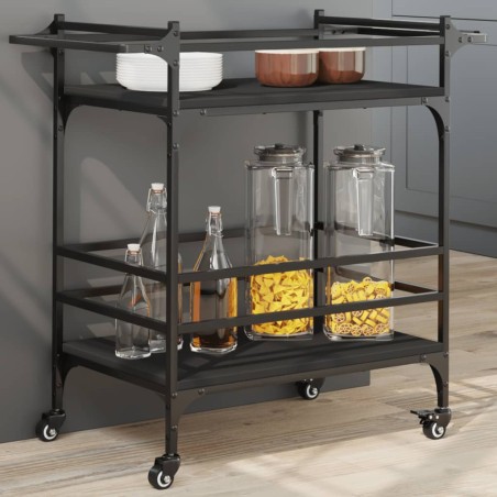 vidaXL Carrito de cocina de madera de ingeniería negro 82x40x78,5 cm