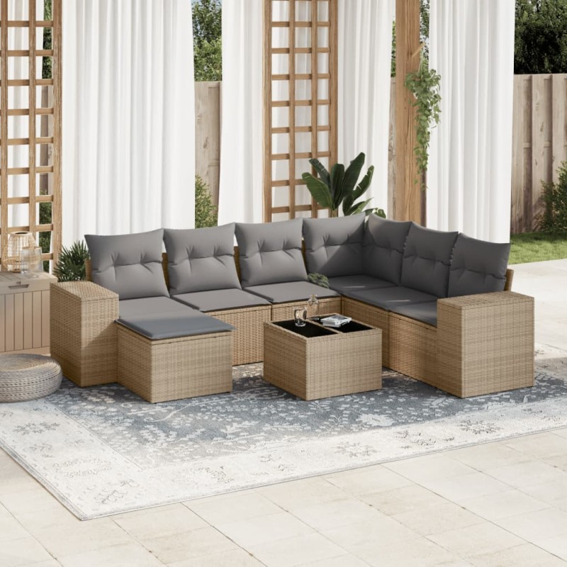 vidaXL Juego de sofás de jardín con cojines beige 8 pzas ratán PE