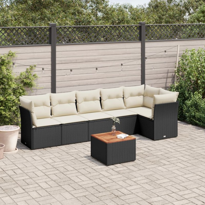 vidaXL Set de comedor de jardín 7 pzas y cojines ratán sintético negro vidaXL Set de comedor de jardín 7 pzas y cojines ratán sintético negro