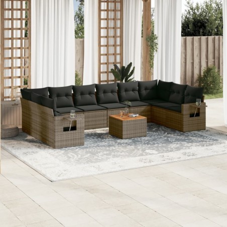 vidaXL Set de sofás de jardín 11 pzas y cojines ratán sintético gris
