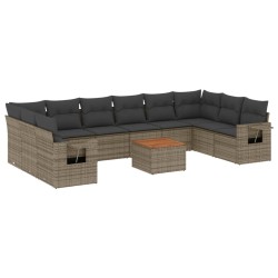 vidaXL Set de sofás de jardín 11 pzas y cojines ratán sintético gris