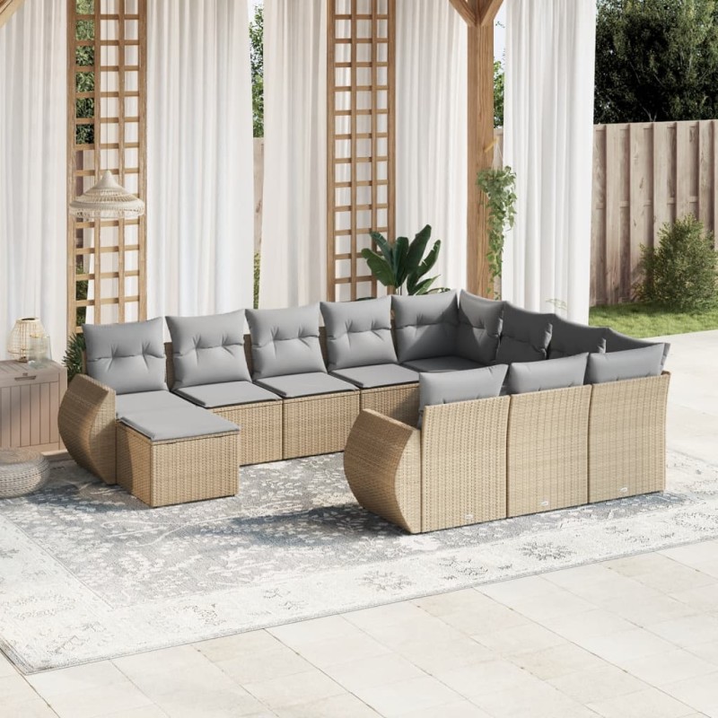 vidaXL Set de sofás de jardín 11pzas con cojines ratán sintético beige