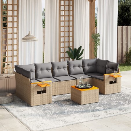 vidaXL Juego de sofás de jardín con cojines beige 8 pzas ratán PE