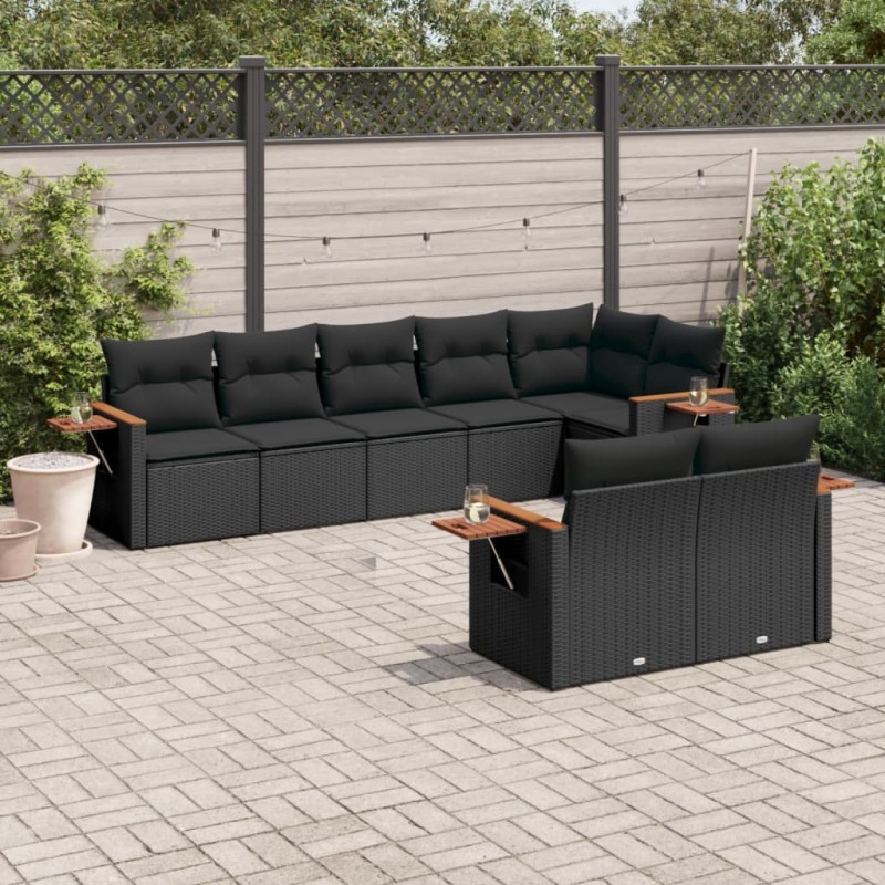 vidaXL Set de sofás de jardín 8 piezas y cojines ratán sintético negro vidaXL Set de sofás de jardín 8 piezas y cojines ratán sintético negro