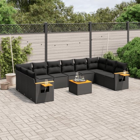 vidaXL Set de sofás de jardín 11 pzas y cojines ratán sintético negro