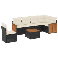 vidaXL Set de comedor de jardín 7 pzas y cojines ratán sintético negro