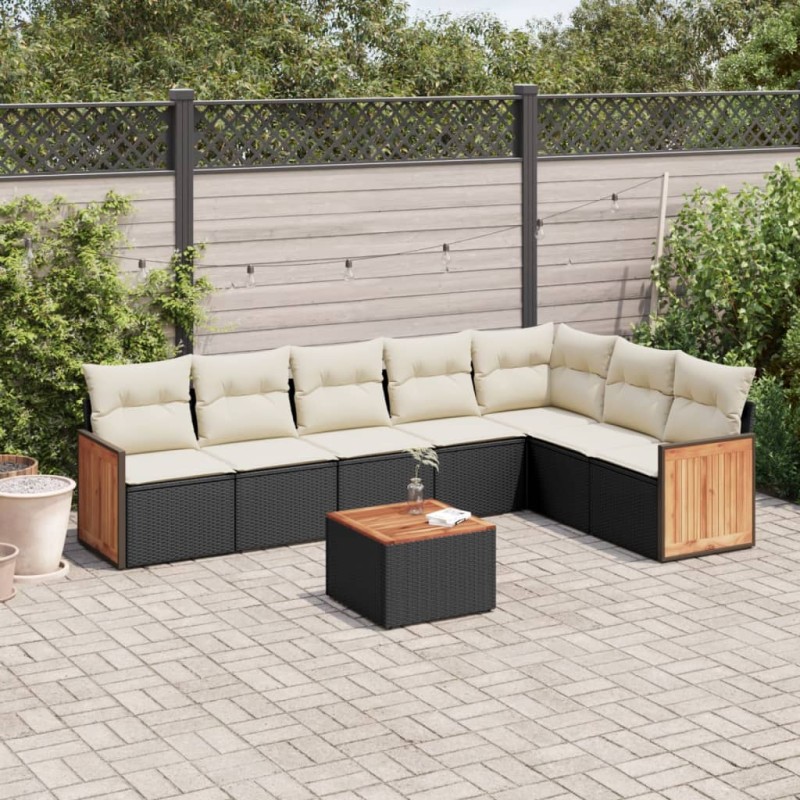 vidaXL Set de sofás de jardín 8 piezas y cojines ratán sintético negro vidaXL Set de sofás de jardín 8 piezas y cojines ratán sintético negro