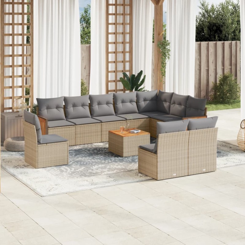 vidaXL Set de sofás de jardín 11pzas con cojines ratán sintético beige vidaXL Set de sofás de jardín 11pzas con cojines ratán sintético beige
