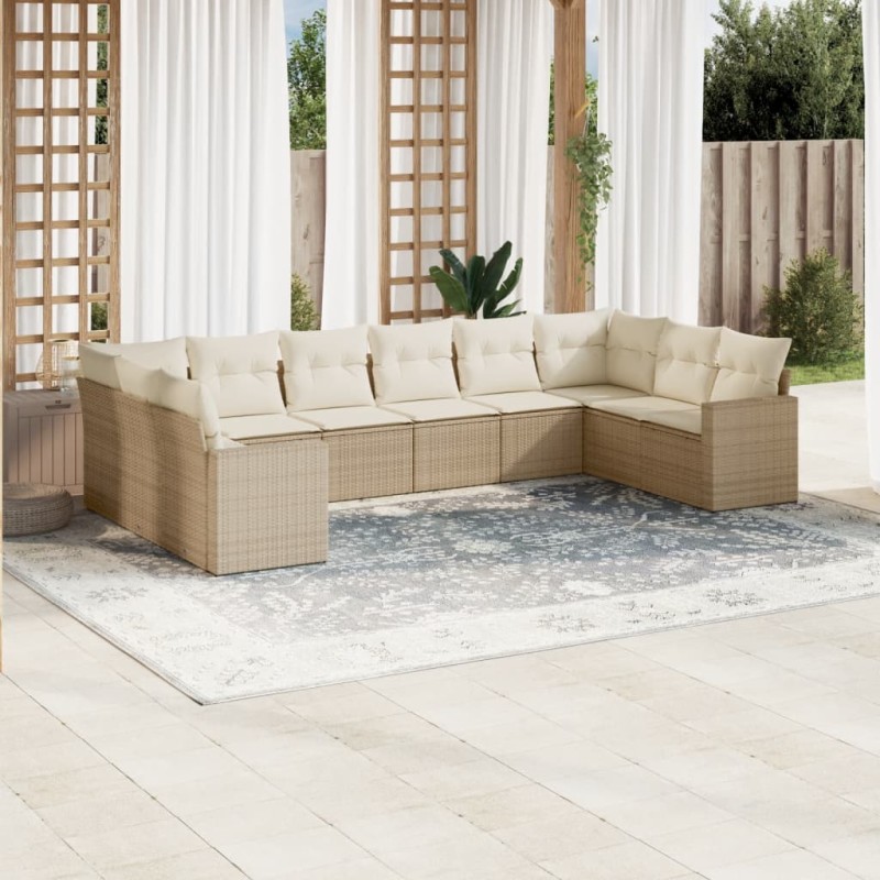 vidaXL Juego de sofás jardín con cojines beige 10 pzas ratán sintético vidaXL Juego de sofás jardín con cojines beige 10 pzas ratán sintético