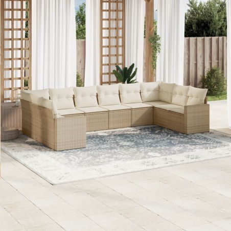 vidaXL Juego de sofás jardín con cojines beige 10 pzas ratán sintético