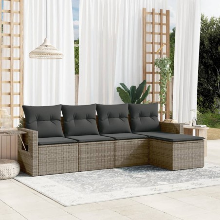 vidaXL Juego de sofás jardín con cojines 5 pzas ratán sintético gris
