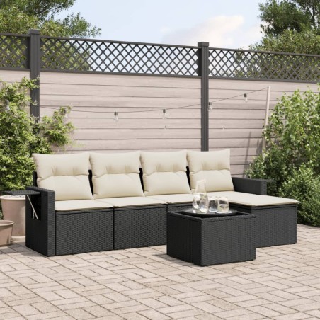 vidaXL Set de sofás de jardín 6 piezas y cojines ratán sintético negro