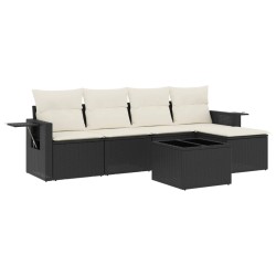 vidaXL Set de sofás de jardín 6 piezas y cojines ratán sintético negro