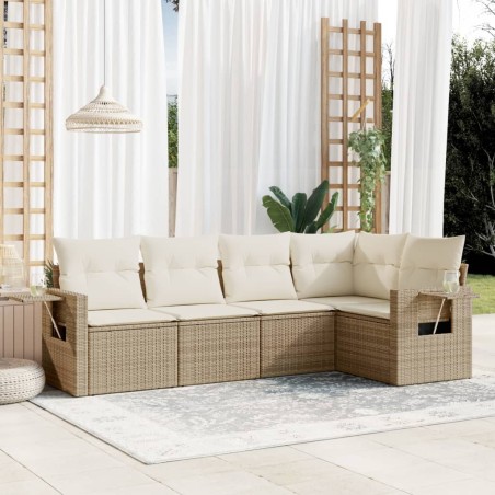 vidaXL Juego de sofás jardín con cojines 5 pzas ratán sintético beige