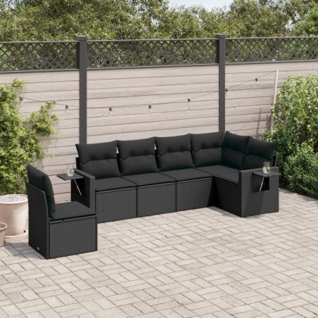 vidaXL Set de sofás de jardín 6 piezas y cojines ratán sintético negro
