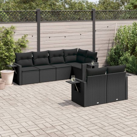 vidaXL Set de comedor de jardín 7 pzas y cojines ratán sintético negro