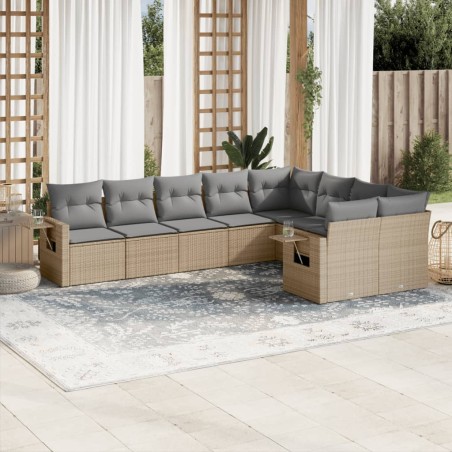 vidaXL Set de sofás de jardín 9 pzas con cojines ratán sintético beige