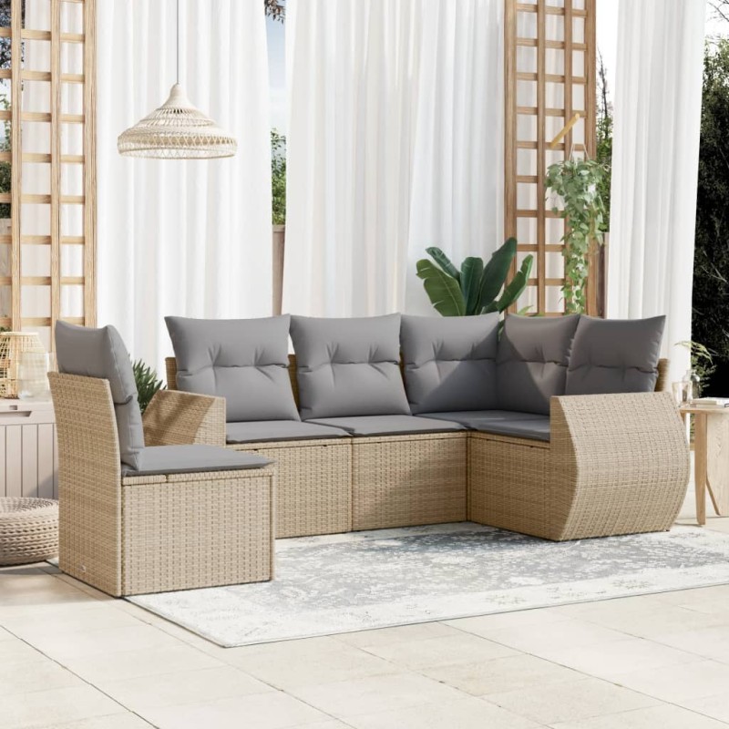 vidaXL Juego de sofás jardín con cojines 5 pzas ratán sintético beige vidaXL Juego de sofás jardín con cojines 5 pzas ratán sintético beige