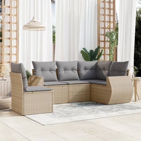 vidaXL Juego de sofás jardín con cojines 5 pzas ratán sintético beige