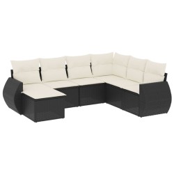 vidaXL Set de comedor de jardín 7 pzas y cojines ratán sintético negro