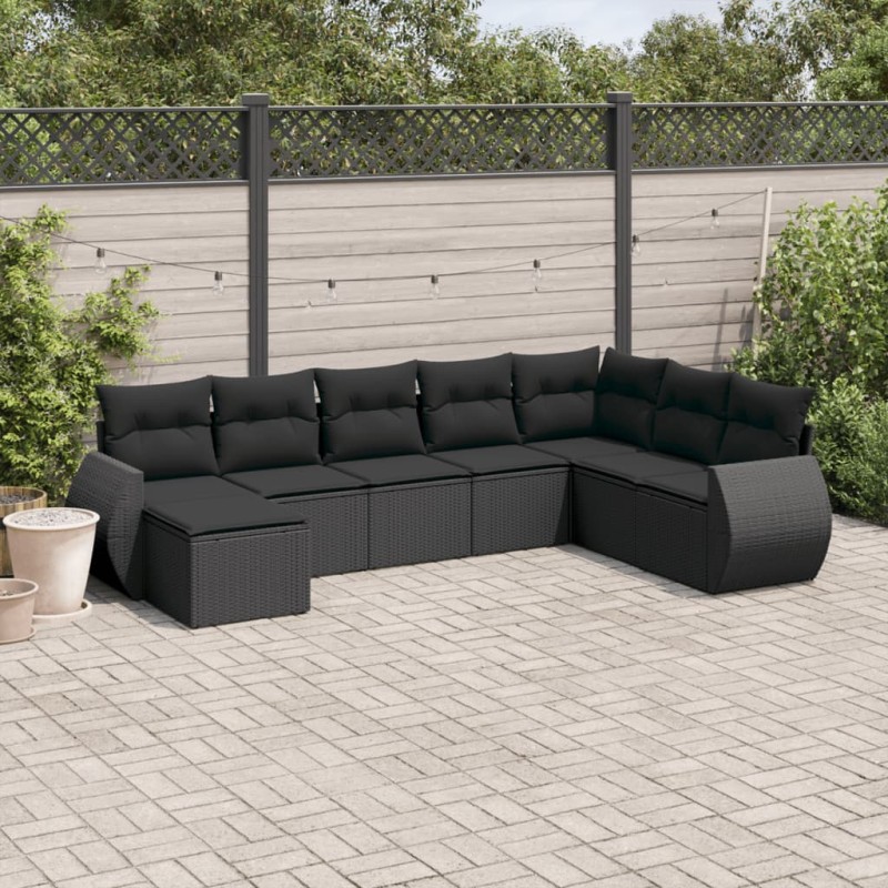 vidaXL Set de sofás de jardín 8 piezas y cojines ratán sintético negro vidaXL Set de sofás de jardín 8 piezas y cojines ratán sintético negro