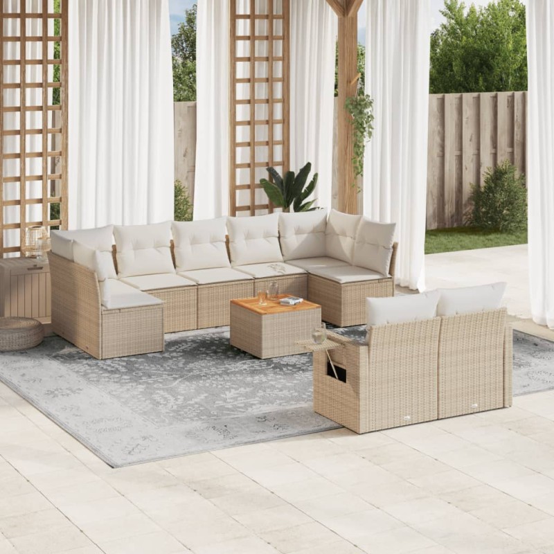 vidaXL Juego de sofás jardín con cojines beige 10 pzas ratán sintético vidaXL Juego de sofás jardín con cojines beige 10 pzas ratán sintético