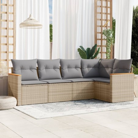 vidaXL Juego de sofás jardín con cojines 5 pzas ratán sintético beige