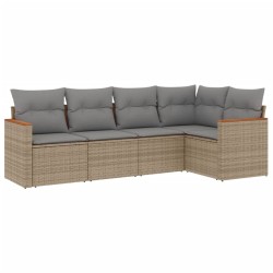 vidaXL Juego de sofás jardín con cojines 5 pzas ratán sintético beige