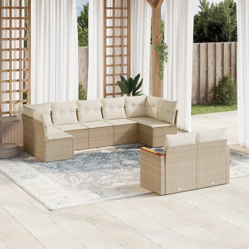vidaXL Set de sofás de jardín 9 pzas con cojines ratán sintético beige vidaXL Set de sofás de jardín 9 pzas con cojines ratán sintético beige