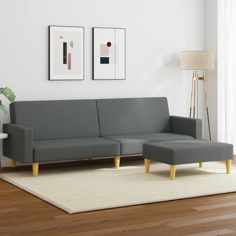 vidaXL Sofá cama de 2 plazas con taburete tela gris oscuro vidaXL Sofá cama de 2 plazas con taburete tela gris oscuro