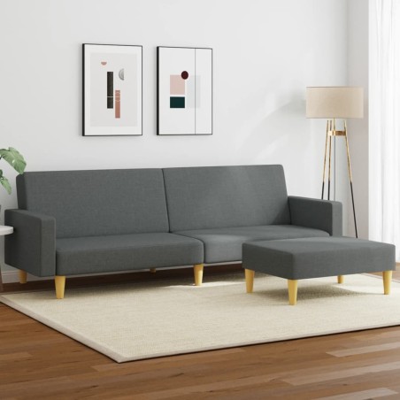 vidaXL Sofá cama de 2 plazas con taburete tela gris oscuro
