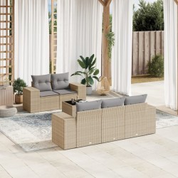 vidaXL Juego de sofás jardín con cojines 6 pzas ratán sintético beige
