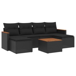 vidaXL Set de comedor de jardín 7 pzas y cojines ratán sintético negro