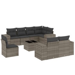 vidaXL Set de muebles de jardín 9 pzas y cojines ratán sintético gris