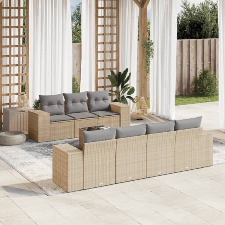 vidaXL Juego de sofás de jardín con cojines beige 8 pzas ratán PE