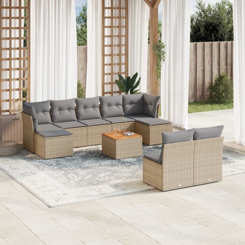 vidaXL Juego de sofás jardín con cojines beige 10 pzas ratán sintético vidaXL Juego de sofás jardín con cojines beige 10 pzas ratán sintético