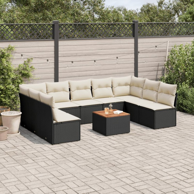 vidaXL Set de sofás de jardín 10 pzas cojines ratán sintético negro vidaXL Set de sofás de jardín 10 pzas cojines ratán sintético negro